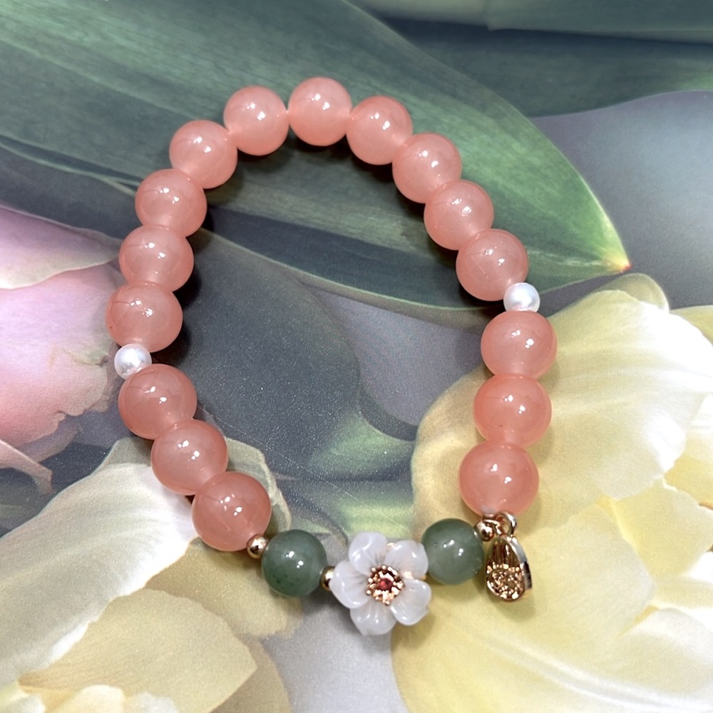 PINK FLOWER STONE BRACELET STRECHY
